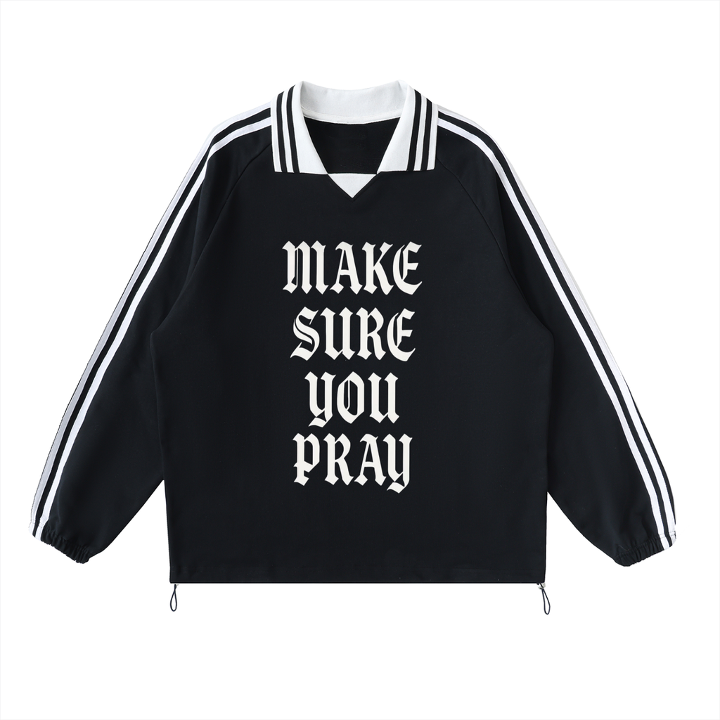 Contrast Striped Lapel Collar Sweatshirt